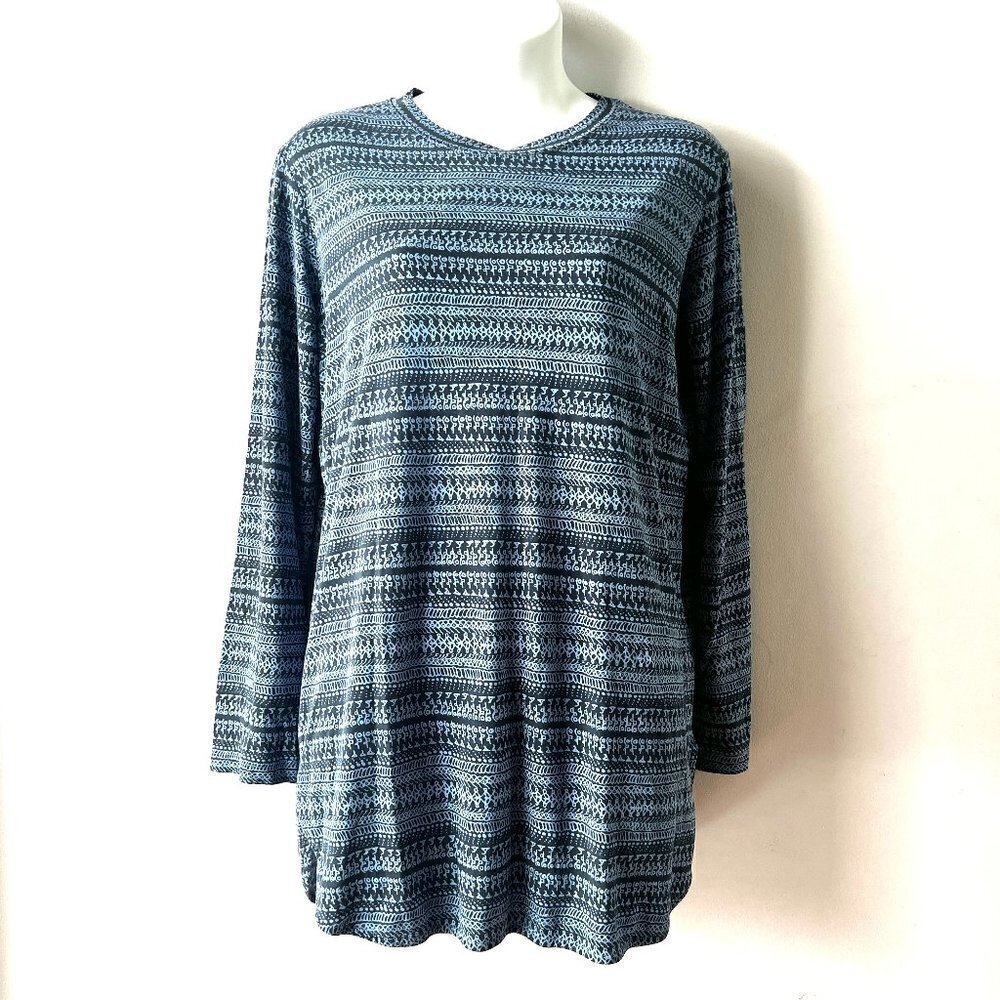 AS IS Marimekko Tunic Shirt Telle Blue Soft Crew Neck Long Sleeve Slit Sides